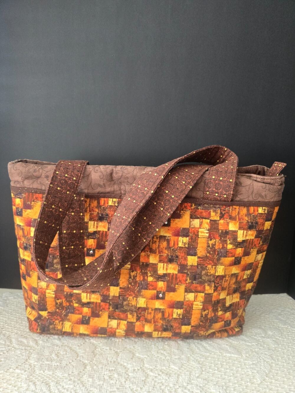 Large Homemade Fall Colors Tote Bag w/ lots of Pockets & 2 Coin Purses 12" x 10"